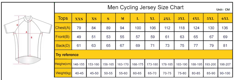 jersey size chart
