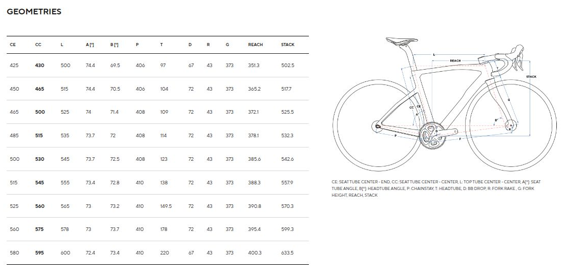 pinarello f1 size chart